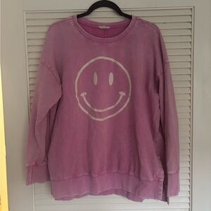 Easel Lavender Smiley Face Crew Neck Sweater